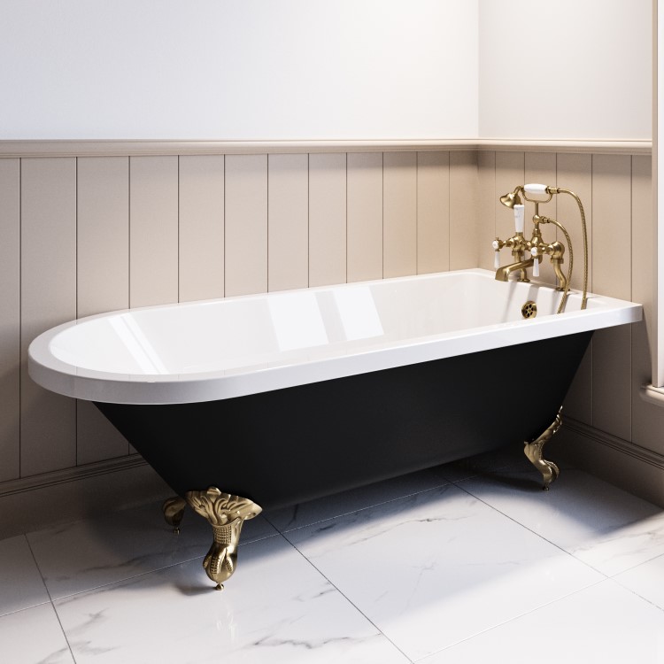 Black Freestanding Single Ended Bath with Brass Feet 1670 x 740mm - Park Royal