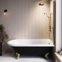 Black Freestanding Single Ended Shower Bath with Brushed Brass Screen & Feet 1670 x 740 mm - Park Royal