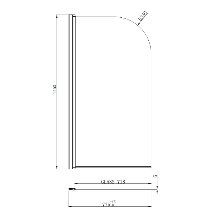 Black Freestanding Single Ended Shower Bath with Brushed Brass Screen & Feet 1670 x 740 mm - Park Royal