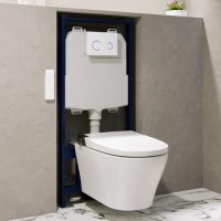 Wall Hung Smart Bidet Japanese Toilet with Heated Seat & 1160mm Frame Cistern and White Sensor Flush Plate - Purificare