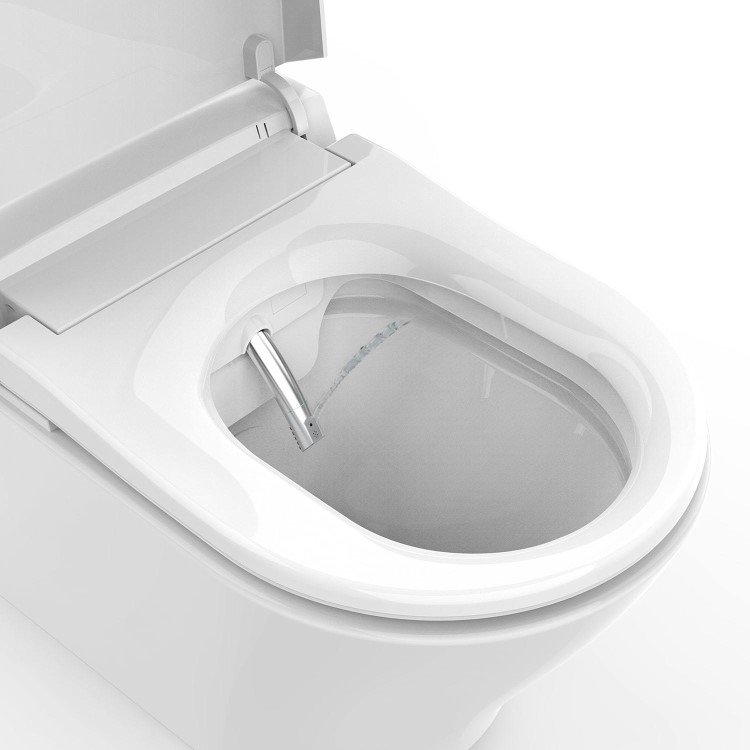 Wall Hung Smart Bidet Japanese Toilet with Heated Seat & 820mm Frame Cistern and White Sensor Flush Plate - Purificare