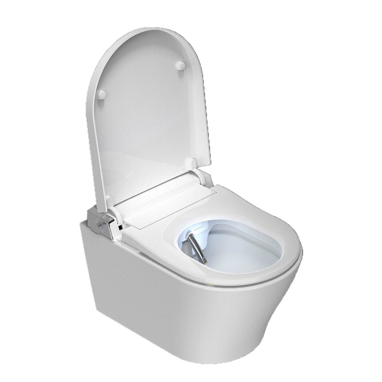 Wall Hung Smart Bidet Japanese Toilet with Heated Seat & 820mm Frame Cistern and Black Sensor Flush Plate - Purificare