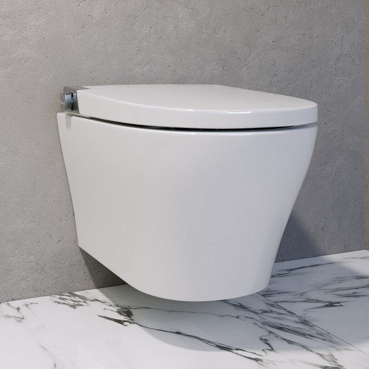 Wall Hung Smart Bidet Japanese Toilet with Heated Seat & 820mm Frame Cistern and Black Sensor Flush Plate - Purificare