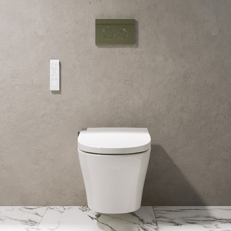 Wall Hung Smart Bidet Japanese Toilet with Heated Seat & 1160mm Frame Cistern and Chrome Pneumatic Flush Plate - Purificare