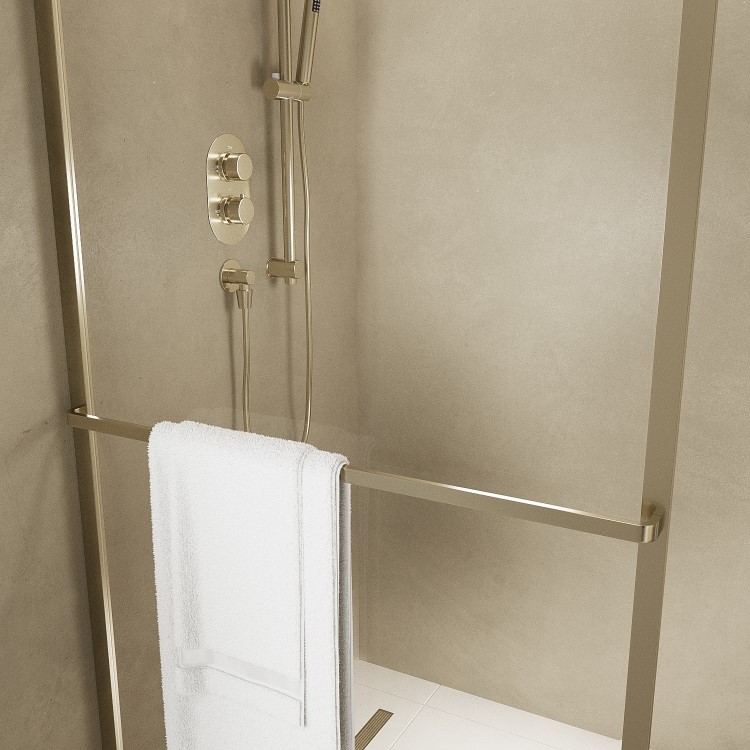 1600x800mm Wet Room Shower Screen Enclosure Brushed Brass Curved with Towel Rail- Raya