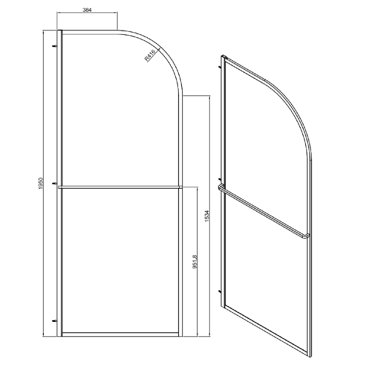 1400x900mm Brushed Brass Curved Glass Wet Room Shower Screen Enclosure with Towel Rail- Raya