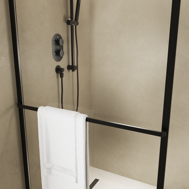 1600x800mm Brushed Brass Curved Glass Wet Room Shower Screen Enclosure with Towel Rail- Raya