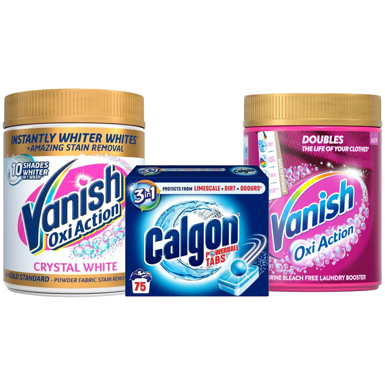 Calgon Washing Machine Tablets Vanish Stain Remover Powder & Vanish Whites Stain Remover Bundle