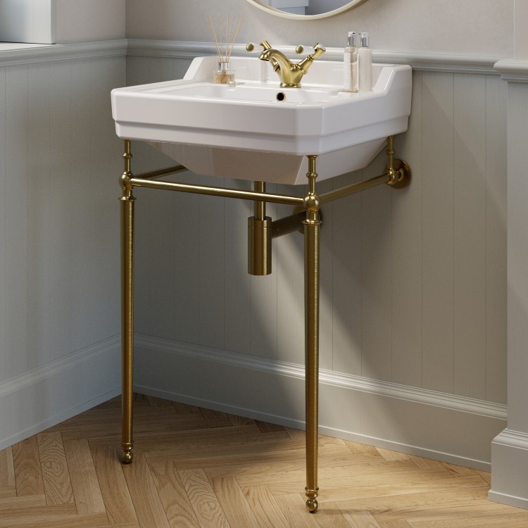 Traditional 1 Tap Hole Basin with Brass Wash Stand 570mm - Ripley