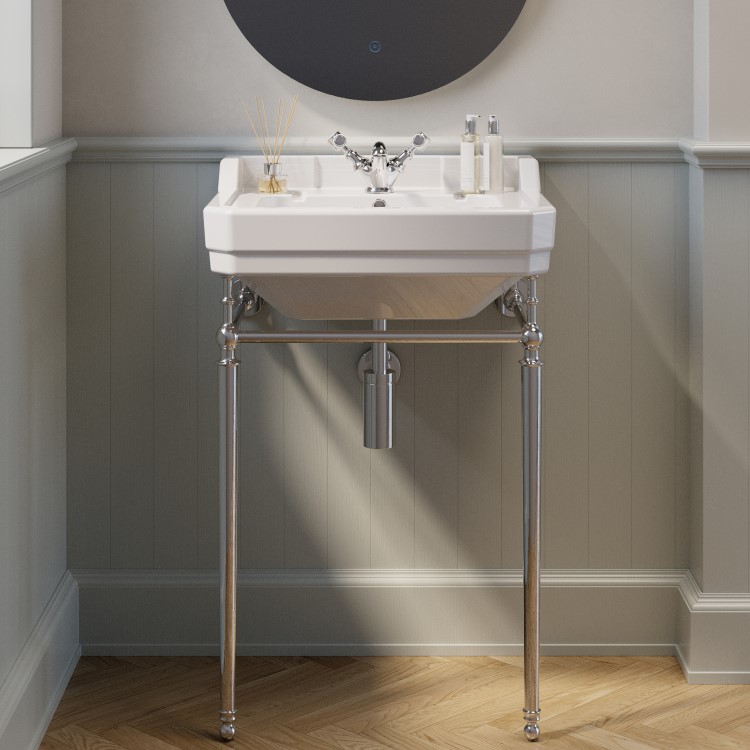 Traditional 1 Tap Hole Basin with Chrome Wash Stand 570mm - Ripley