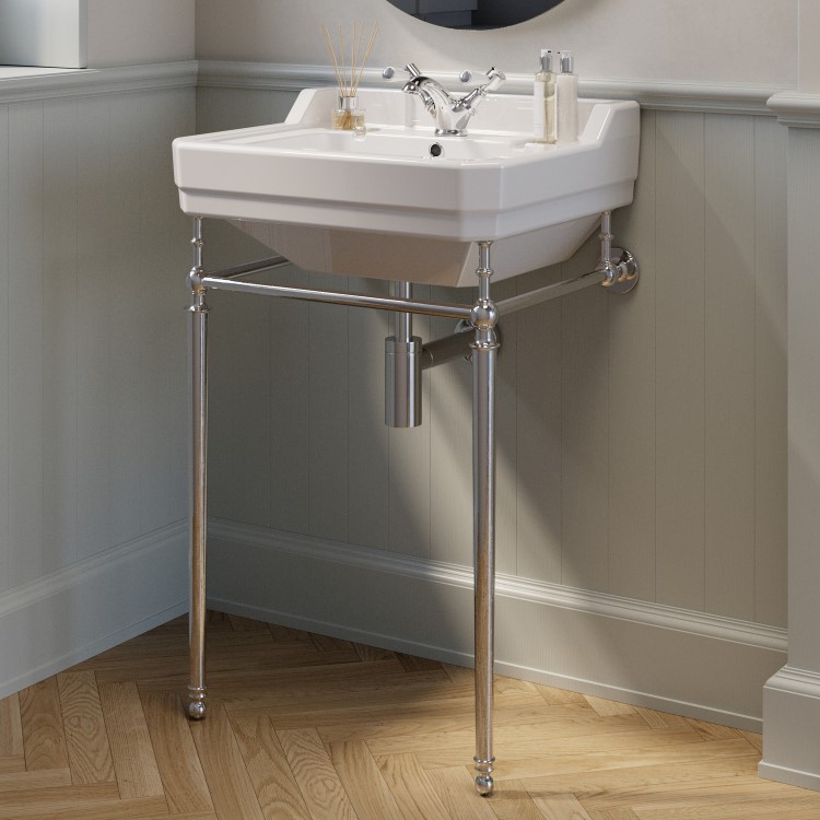 Traditional 1 Tap Hole Basin with Chrome Wash Stand 570mm - Ripley