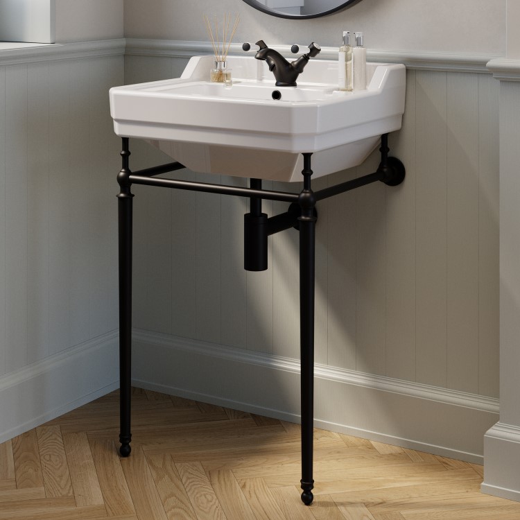 Traditional 1 Tap Hole Basin with Black Wash Stand 570mm - Ripley