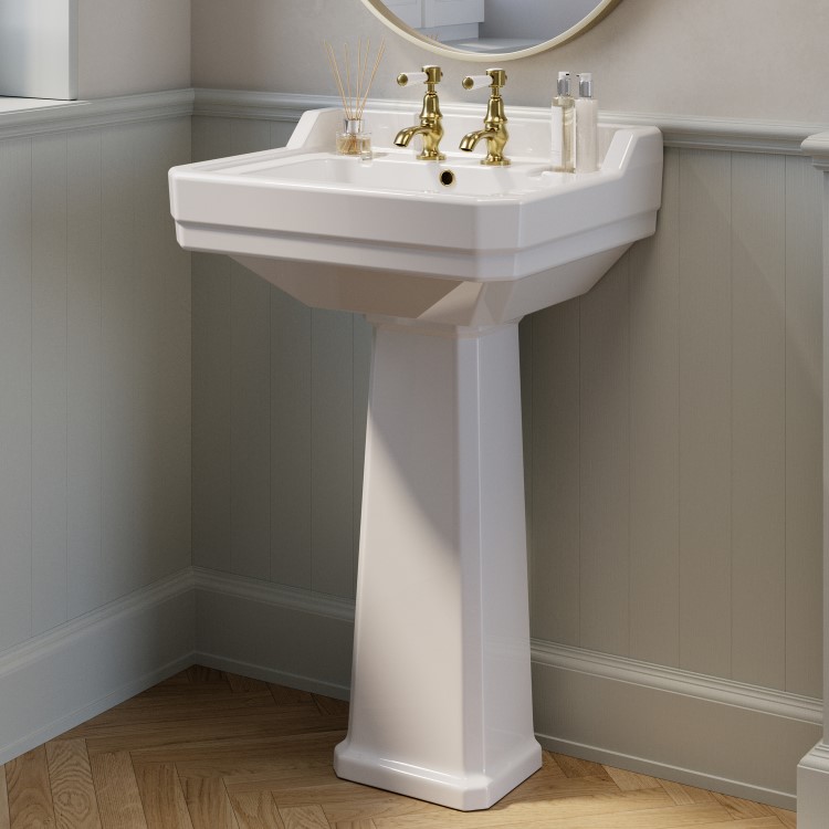 Traditional Full Pedestal 2 Tap Hole Basin 570mm - Ripley