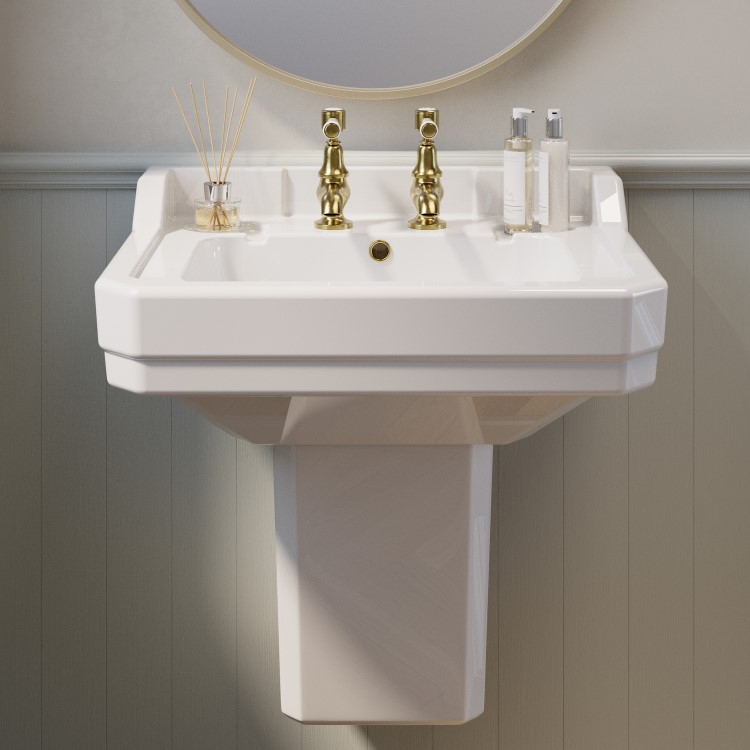 Traditional Semi Pedestal 2 Tap Hole Basin 570mm - Ripley