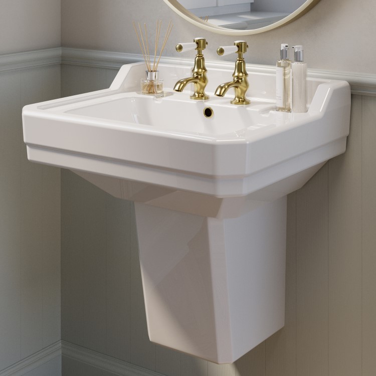 Traditional Semi Pedestal 2 Tap Hole Basin 570mm - Ripley