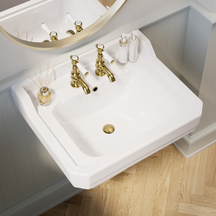 Traditional Semi Pedestal 2 Tap Hole Basin 570mm - Ripley