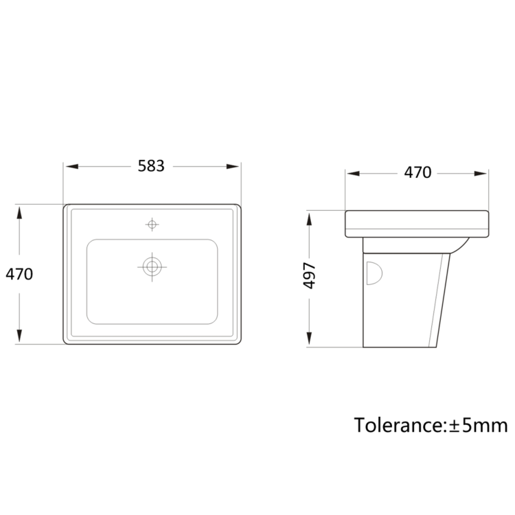 Traditional Semi Pedestal 1 Tap Hole Basin 583mm - Park Royal