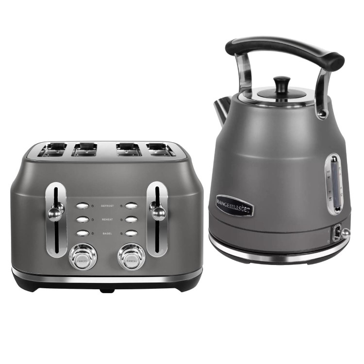 Rangemaster Classic 4 Slice Toaster & Cordless Dome 1.7L Kettle - Grey