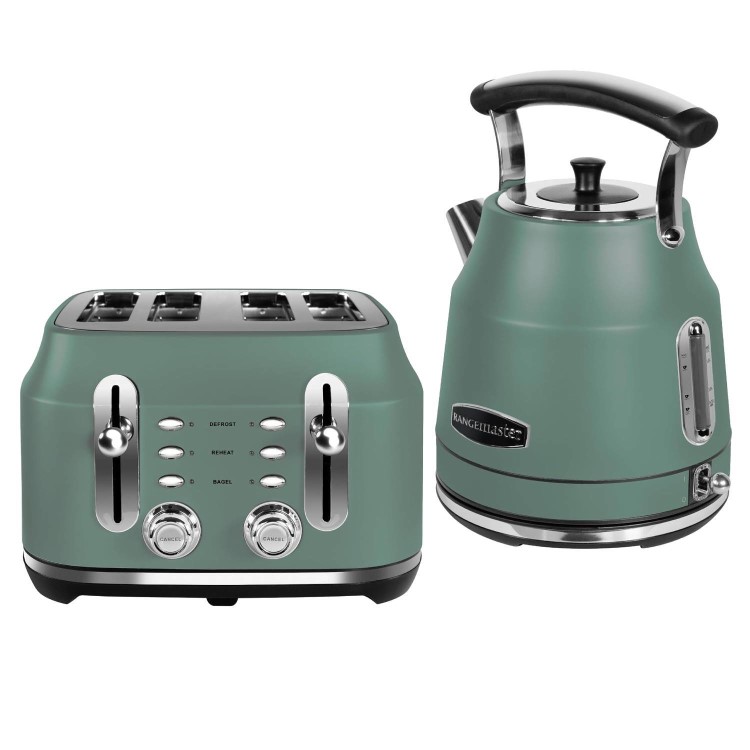 Rangemaster Classic 4 Slice Toaster & Cordless Dome 1.7L Kettle - Mineral Green