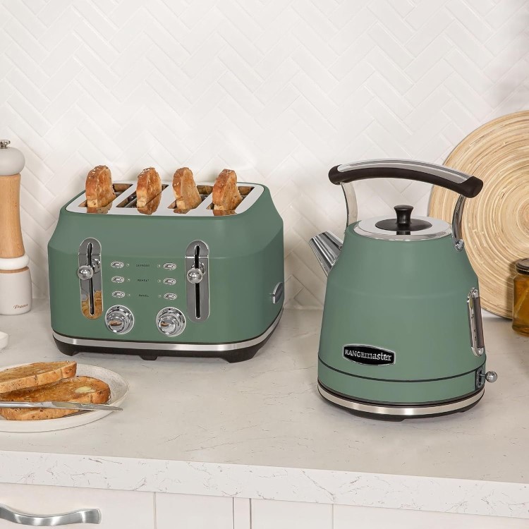 Rangemaster Classic 4 Slice Toaster & Cordless Dome 1.7L Kettle - Mineral Green