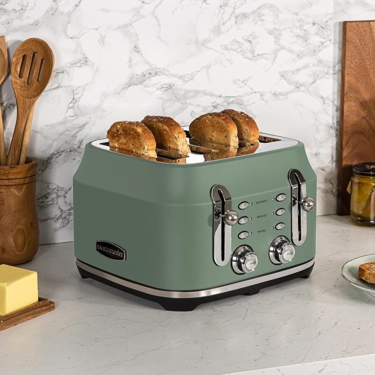 Rangemaster Classic 4 Slice Toaster & Cordless Dome 1.7L Kettle - Mineral Green