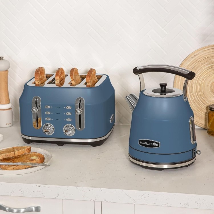 Rangemaster Classic 4 Slice Toaster & Cordless Dome 1.7L Kettle - Stone Blue