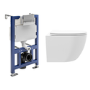 White Wall Hung Toilet with Soft Close Seat, Chrome Pneumatic Flush Plate, 820mm Frame & Cistern - Roma