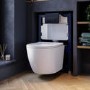 White Wall Hung Toilet with Soft Close Seat, Black Pneumatic Flush Plate, 820mm Frame & Cistern - Roma