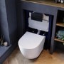 White Wall Hung Toilet with Soft Close Seat, Black Pneumatic Flush Plate, 820mm Frame & Cistern - Roma