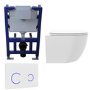 White Wall Hung Toilet with Soft Close Seat, White Glass Sensor Pneumatic Flush Plate, 820mm Frame & Cistern - Roma