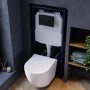 White Wall Hung Toilet with Soft Close Seat, Black Mechanical Flush Plate with 1160mm Frame & Cistern - Roma