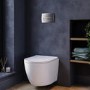 White Wall Hung Toilet with Soft Close Seat, Black Glass Sensor Pneumatic Flush Plate, 1170mm Frame & Cistern - Roma