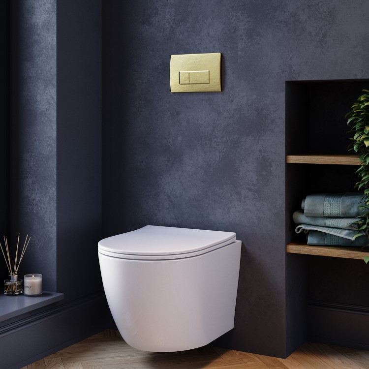 White Wall Hung Toilet with Soft Close Seat, Black Glass Sensor Pneumatic Flush Plate, 1170mm Frame & Cistern - Roma