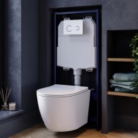 White Wall Hung Toilet with Soft Close Seat, White Glass Sensor Pneumatic Flush Plate, 1170mm Frame & Cistern - Roma