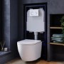 White Wall Hung Toilet with Soft Close Seat, White Glass Sensor Pneumatic Flush Plate, 1170mm Frame & Cistern - Roma