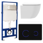 White Wall Hung Toilet with Soft Close Seat, Black Glass Sensor Pneumatic Flush Plate, 1170mm Frame & Cistern - Roma