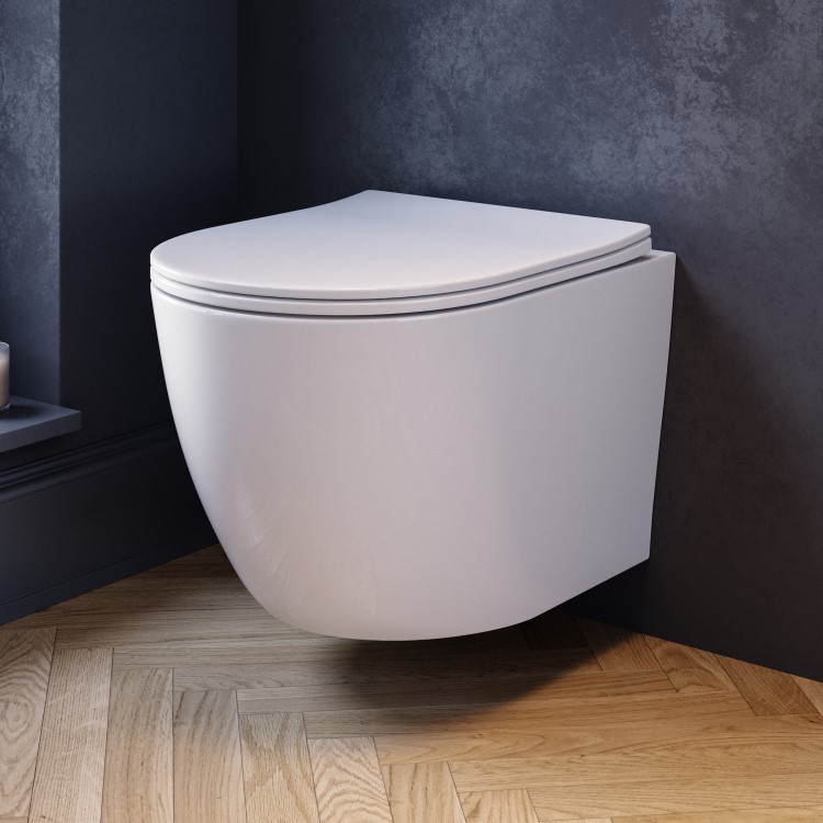 White Wall Hung Toilet with Soft Close Seat, Brushed Brass Pneumatic Flush Plate, 820mm Frame & Cistern - Roma