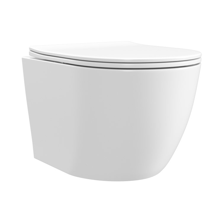 White Wall Hung Toilet with Soft Close Seat, Brushed Brass Pneumatic Flush Plate, 820mm Frame & Cistern - Roma