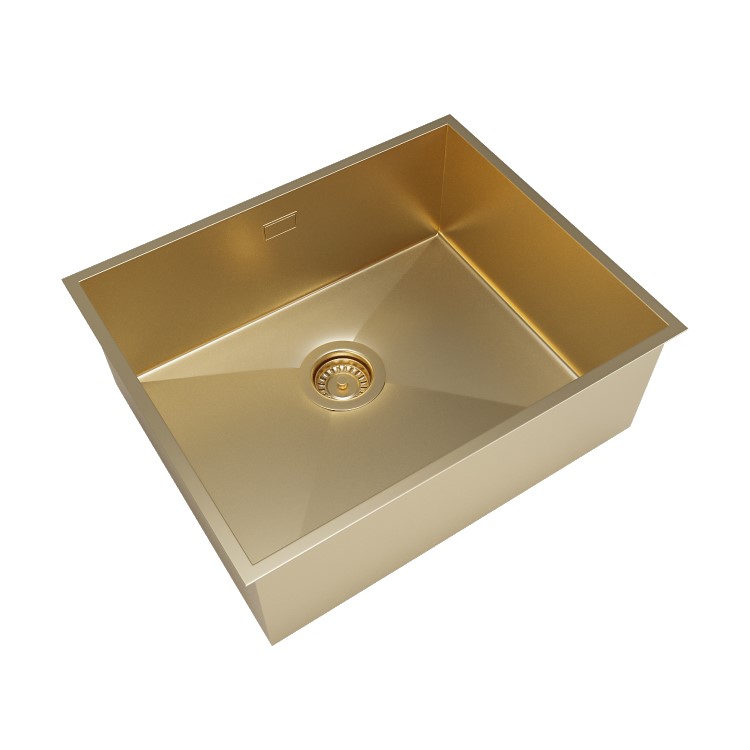 Single Bowl Brushed Brass Stainless Steel Undermount Kitchen Sink & Brass Kitchen Mixer Tap - Enza Tamara