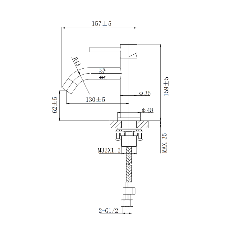 Wall Hung Corner Basin 440mm with Brass Tap Bottle Trap and Waste - Theo