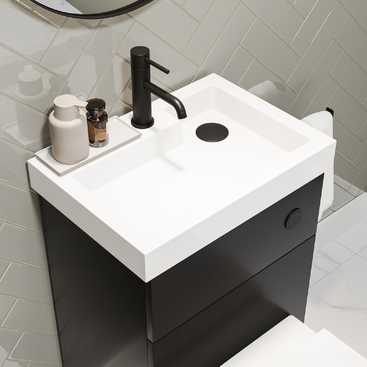 500mm Black Cloakroom Toilet and Sink Unit with Square Toilet and Black Fittings - Valetta