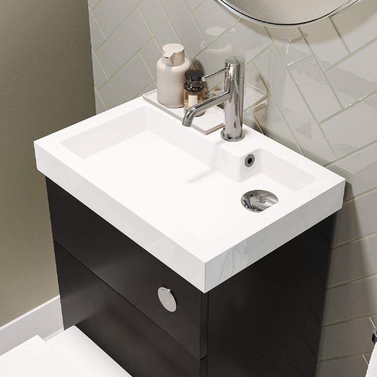 500mm Black Cloakroom Toilet and Sink Unit with Square Toilet and Chrome Fittings - Valetta