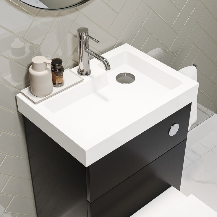 500mm Black Cloakroom Toilet and Sink Unit with Square Toilet and Chrome Fittings - Valetta