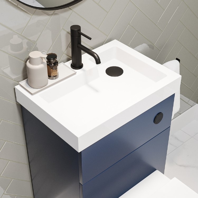 500mm Blue Cloakroom Toilet and Sink Unit with Black Fittings - Valetta