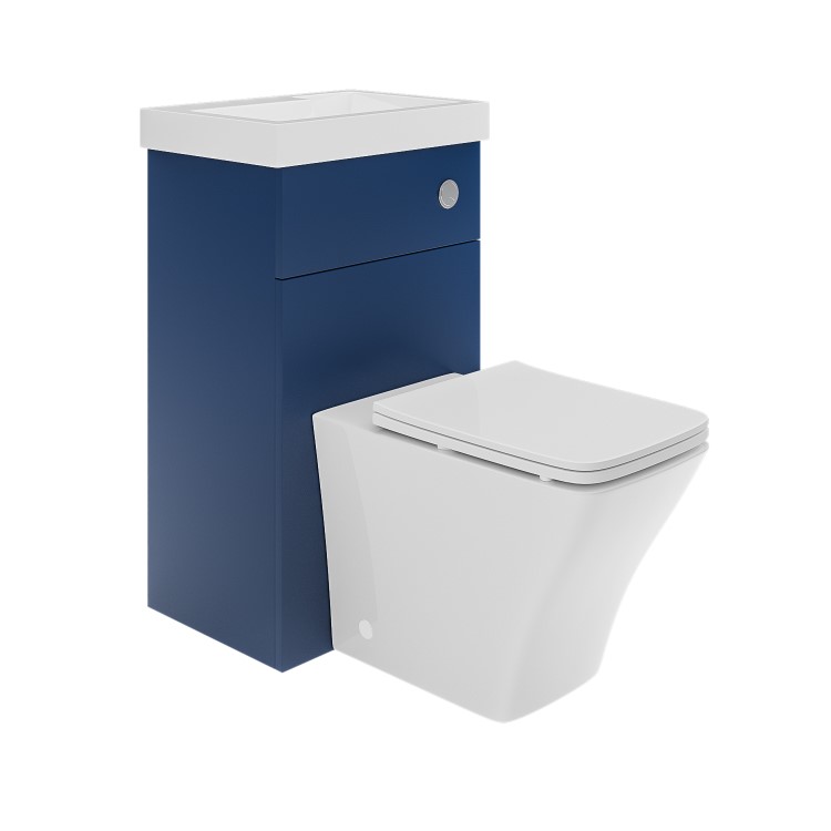 500mm Blue Cloakroom Toilet and Sink Unit with Square Toilet and Chrome Fittings - Valetta