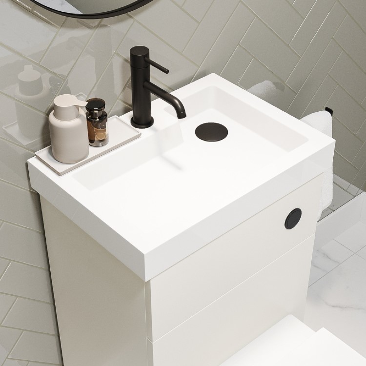 500mm White Cloakroom Toilet and Sink Unit with Square Toilet and Black Fittings - Valetta