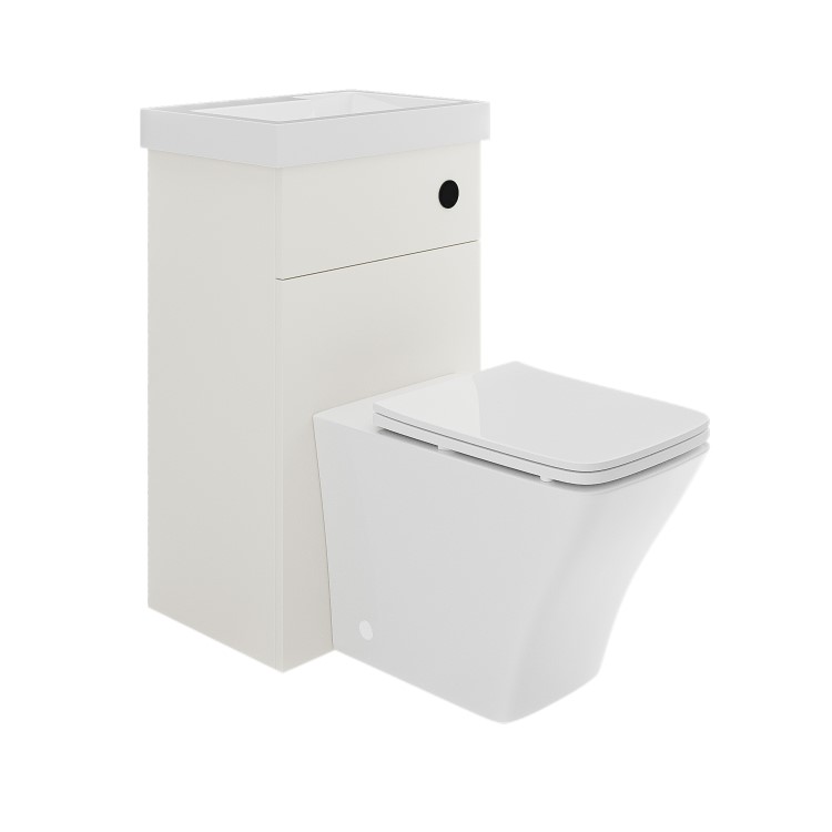 500mm White Cloakroom Toilet and Sink Unit with Square Toilet and Black Fittings - Valetta