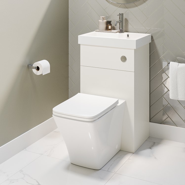 500mm White Cloakroom Toilet and Sink Unit with Square Toilet and Chrome Fittings - Valetta