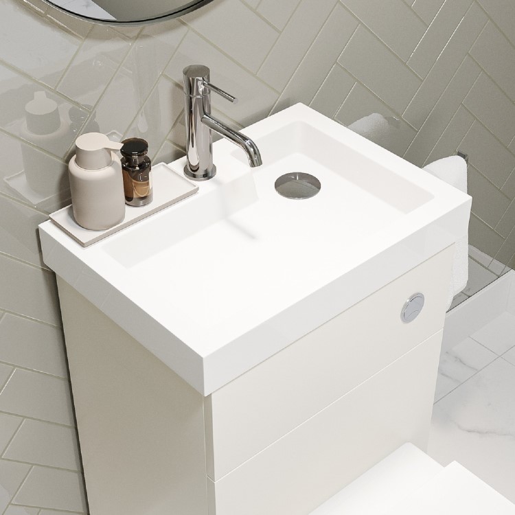 500mm White Cloakroom Toilet and Sink Unit with Square Toilet and Chrome Fittings - Valetta