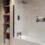 Single Ended Shower Bath with Front Panel and Hinged Black Bath Screen 1600 x 700mm - Alton